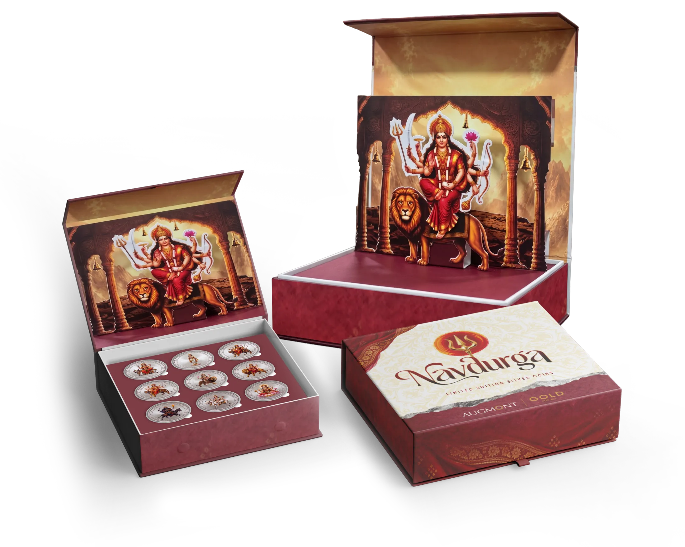 Navdurga 3D pop-up box with nine 999 fine silver coins